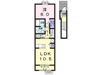 ルーチェ・デル・ソレI(1LDK/2階)の間取り写真