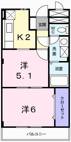 ホープ大野(2K/1階)の間取り写真