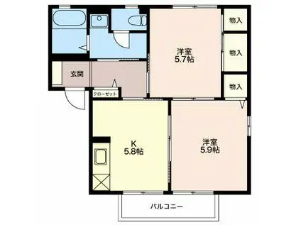 ルミエールひがの(2K/1階)の間取り写真