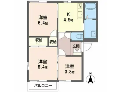 スリーゼIオブラ C(3K/2階)の間取り写真
