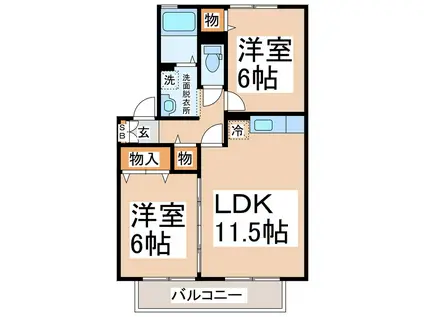 ウィルモア西梶尾(2LDK/2階)の間取り写真