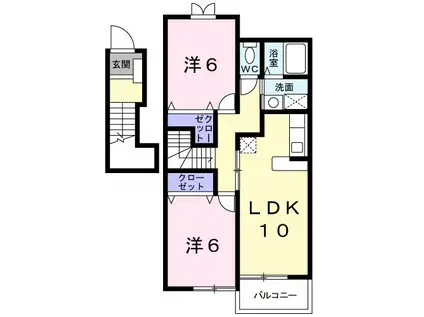 トワ ハピネス 白河 B(2LDK/2階)の間取り写真