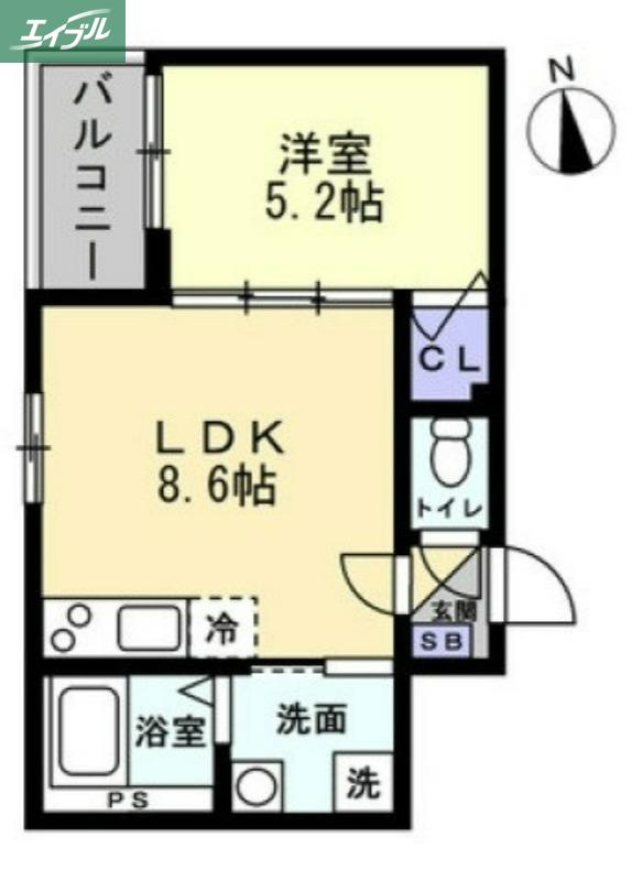 アシェント岡山医大前(1LDK/3階)の間取り写真