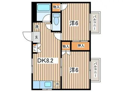 MOONコーポB(2DK/2階)の間取り写真