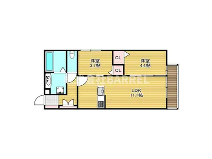 グランデュール森小路(2LDK/3階)の間取り写真