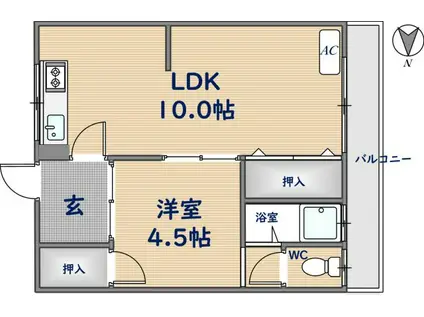 大宝宝持ハイツ(1LDK/2階)の間取り写真