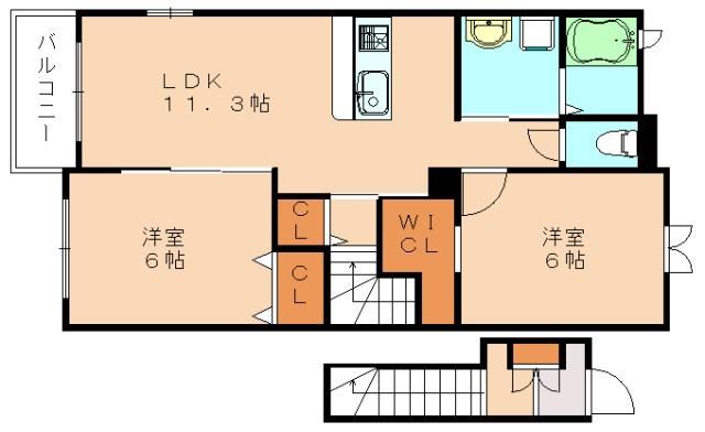 ハルシアン・パークB(2LDK/2階)の間取り写真