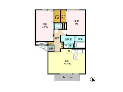 パークサイド西船(2LDK/2階)の間取り写真