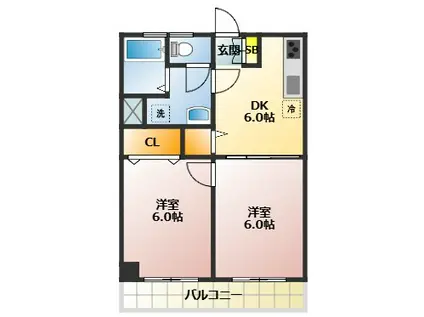 赤塚サンフィールド(2DK/2階)の間取り写真