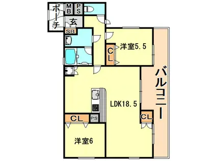 サンワプラザ神戸大開通(2LDK/8階)の間取り写真