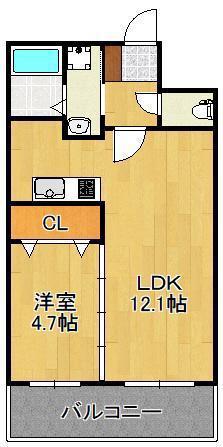 フェリオ清水(1LDK/4階)の間取り写真
