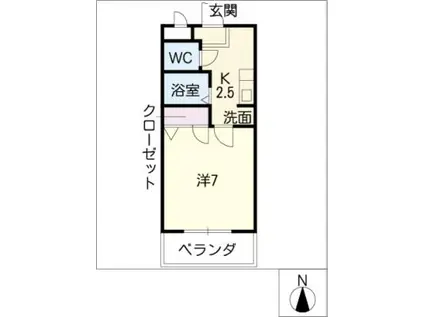 ル・トア・ヴェール植田(1K/2階)の間取り写真