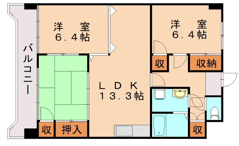 クレスト直方駅前(3LDK/4階)の間取り写真