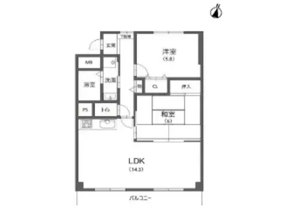 フォーラムノリタケ2(2LDK/3階)の間取り写真