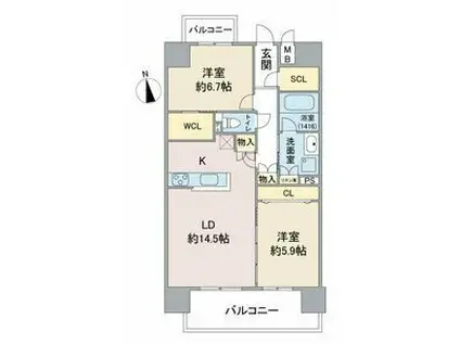 らとぅーる代官町イースト(2LDK/8階)の間取り写真