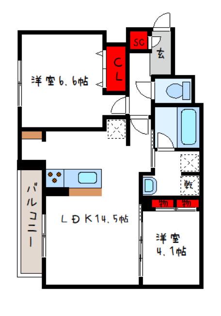 CLASHIST加美東(2LDK/1階)の間取り写真