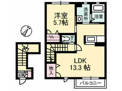 シャーメゾンアリエッタ(1LDK/2階)の間取り写真