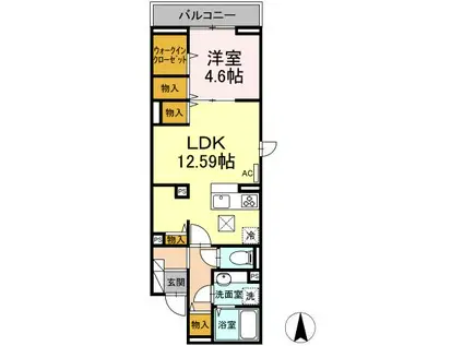 アンジュール蒲田(1LDK/1階)の間取り写真