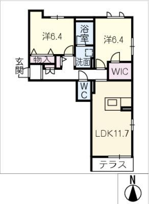マグノリア上浜(2LDK/1階)の間取り写真