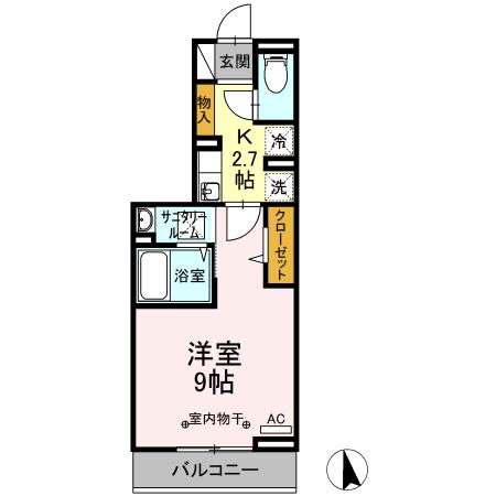D-ROOMあすと長町IV(1K/1階)の間取り写真