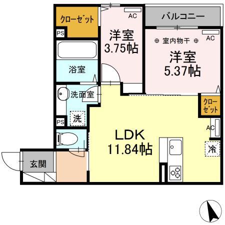 クラインー国領町1丁目-(2LDK/2階)の間取り写真