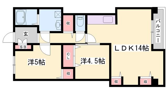 シャルムヒメゴー(2LDK/9階)の間取り写真