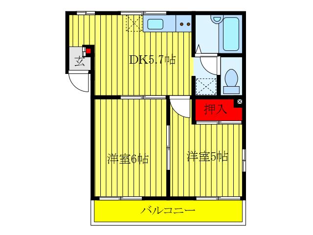 カーサビアンカ(2DK/3階)の間取り写真