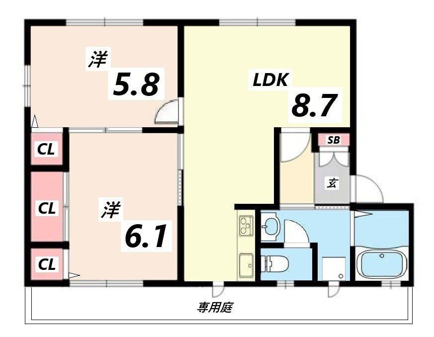ラヴェール英賀保(2DK/1階)の間取り写真