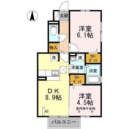 IXSIR五輪石(2DK/1階)の間取り写真