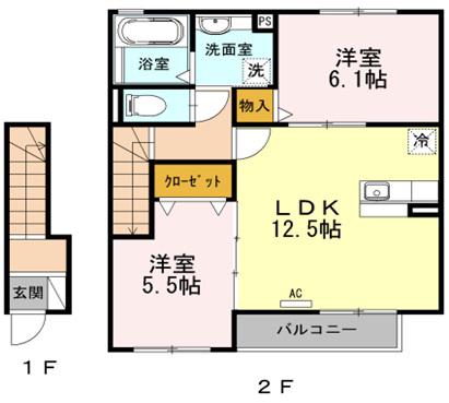 Dティアラ(2LDK/2階)の間取り写真