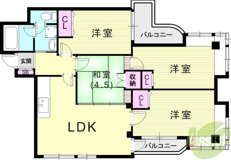 シュロス五月山II(4LDK/4階)の間取り写真
