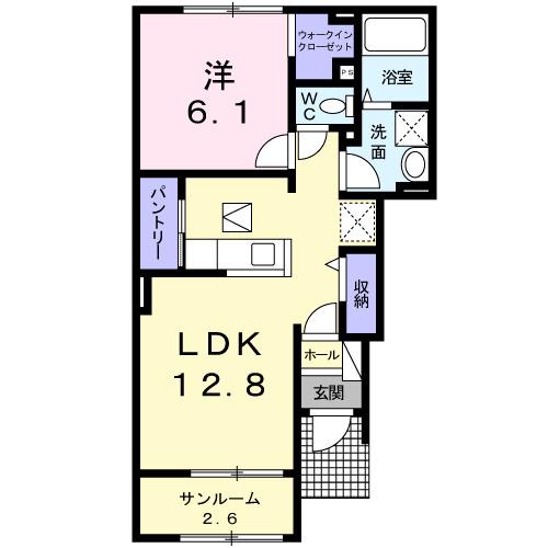 チューリップ・12(1LDK/1階)の間取り写真