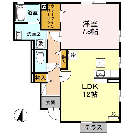 ローズコートA(1LDK/1階)の間取り写真