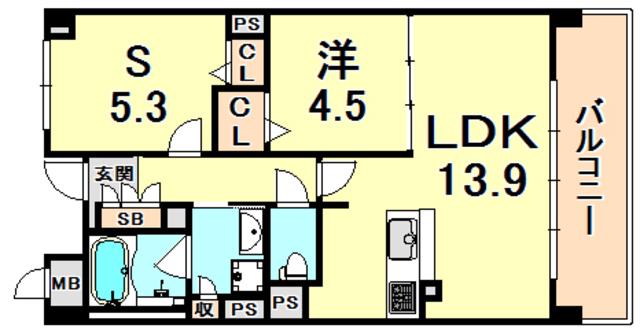 セリシール夙川苦楽園(1SLDK/3階)の間取り写真