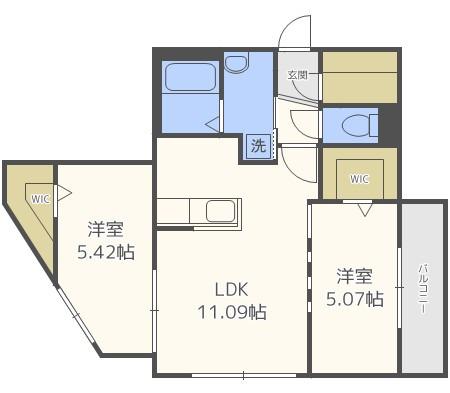 NOBLESSE札幌南6条(2LDK/2階)の間取り写真