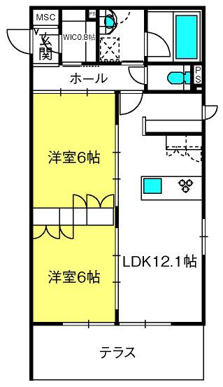 シャガール(2LDK/1階)の間取り写真