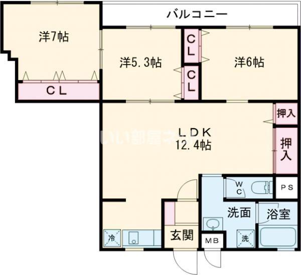石垣ハイツ(3LDK/3階)の間取り写真