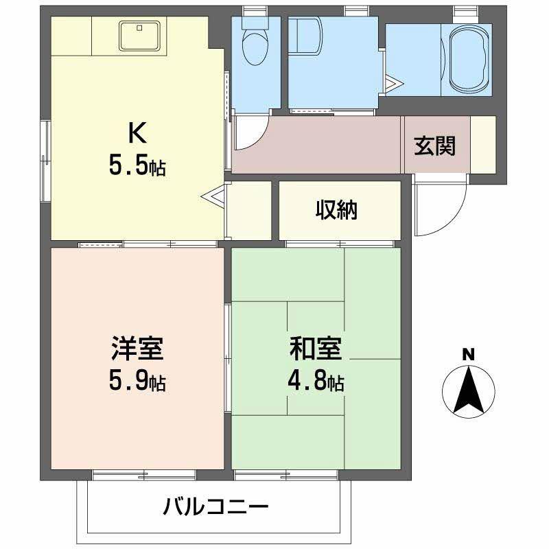 ヴィラかしの木IIIIVV(2K/2階)の間取り写真