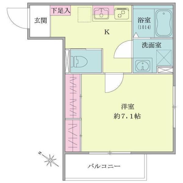 KCB横浜星川(1K/1階)の間取り写真