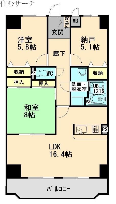 グローバルマンションときわ(3LDK/5階)の間取り写真