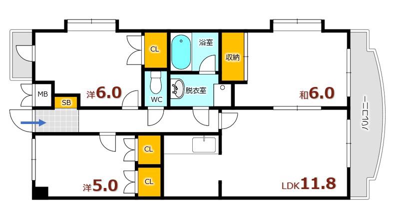 溝手ビル(3LDK/3階)の間取り写真