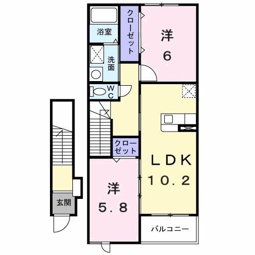 ベニッシモA(2LDK/2階)の間取り写真