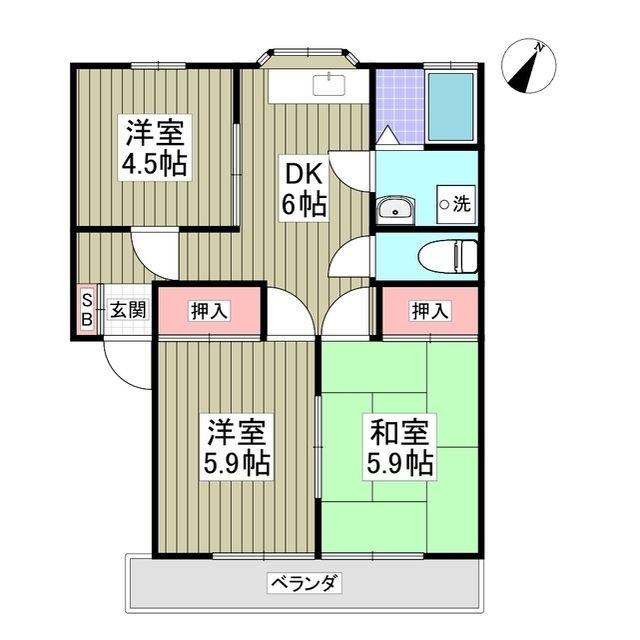 コーポ外原(3DK/2階)の間取り写真
