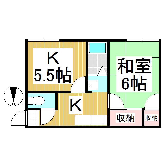 ノアール城下A(2K/2階)の間取り写真