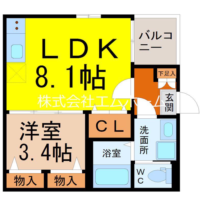 ハーモニーテラス上石川町V(1LDK/2階)の間取り写真