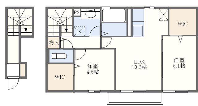 スカイズYUA(2LDK/2階)の間取り写真