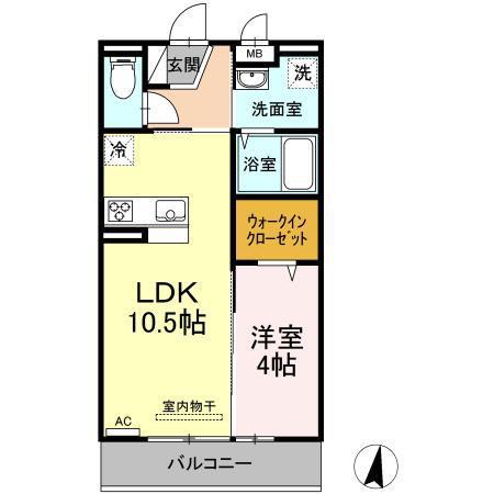 銀河タウン E(1LDK/3階)の間取り写真