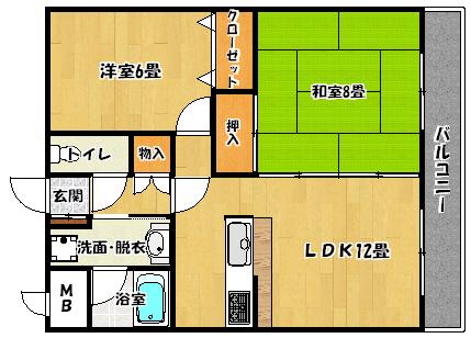 クレインタートル弐番館(2LDK/2階)の間取り写真