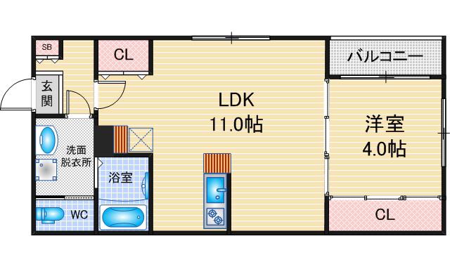 エルピス庄内通(1LDK/1階)の間取り写真