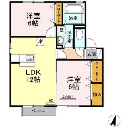 サンハイツ大麻B(2LDK/1階)の間取り写真